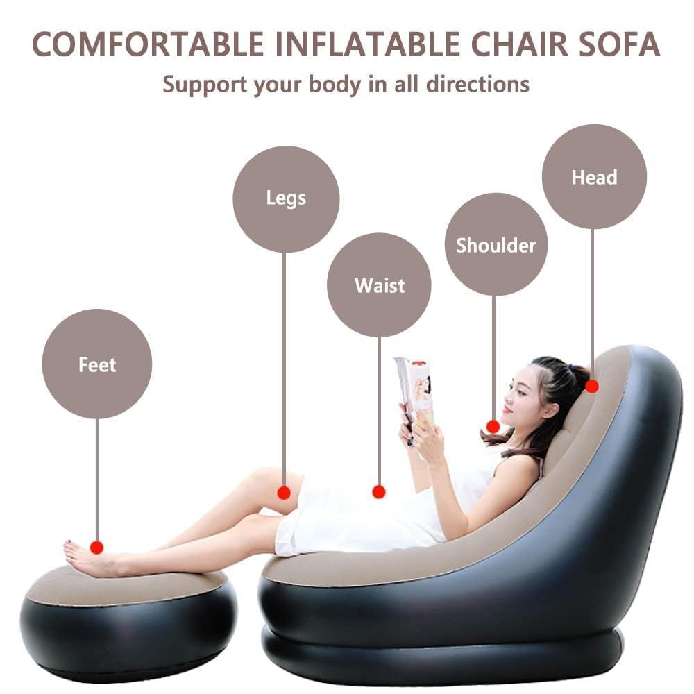 Inflatable Air Sofa Bed | Portable Lounge Chair with Footrest for Home & Travel