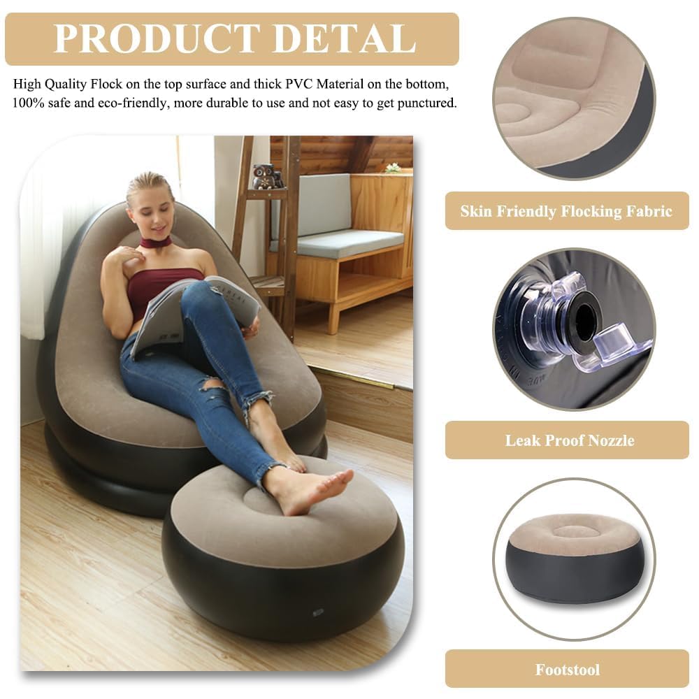 Inflatable Air Sofa Bed | Portable Lounge Chair with Footrest for Home & Travel