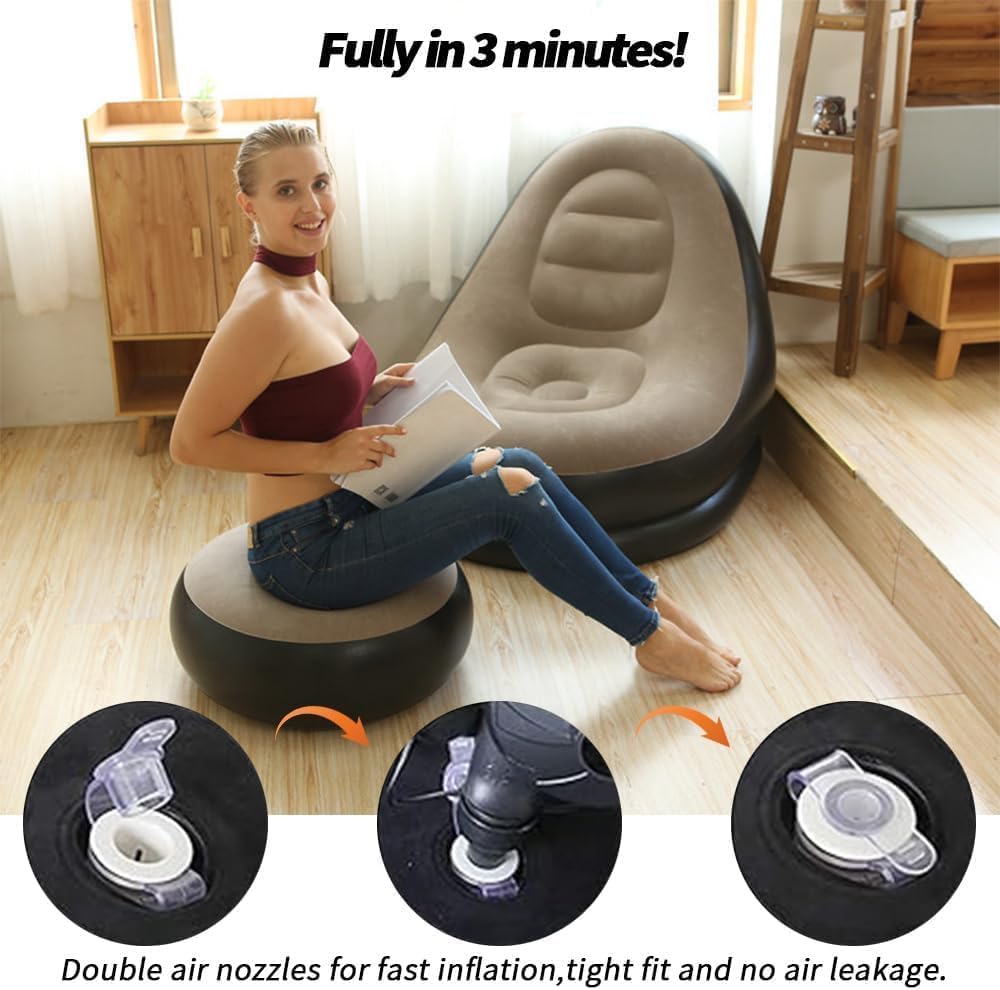 Inflatable Air Sofa Bed | Portable Lounge Chair with Footrest for Home & Travel