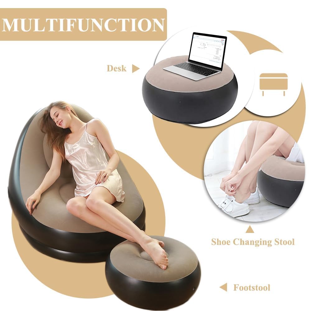 Inflatable Air Sofa Bed | Portable Lounge Chair with Footrest for Home & Travel