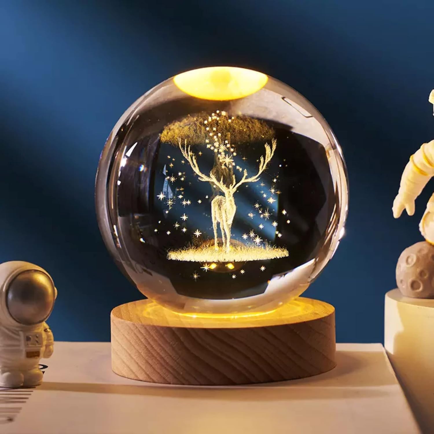 Crystal Globe Night Lamp | 3D Engraved LED Light with Wooden Base