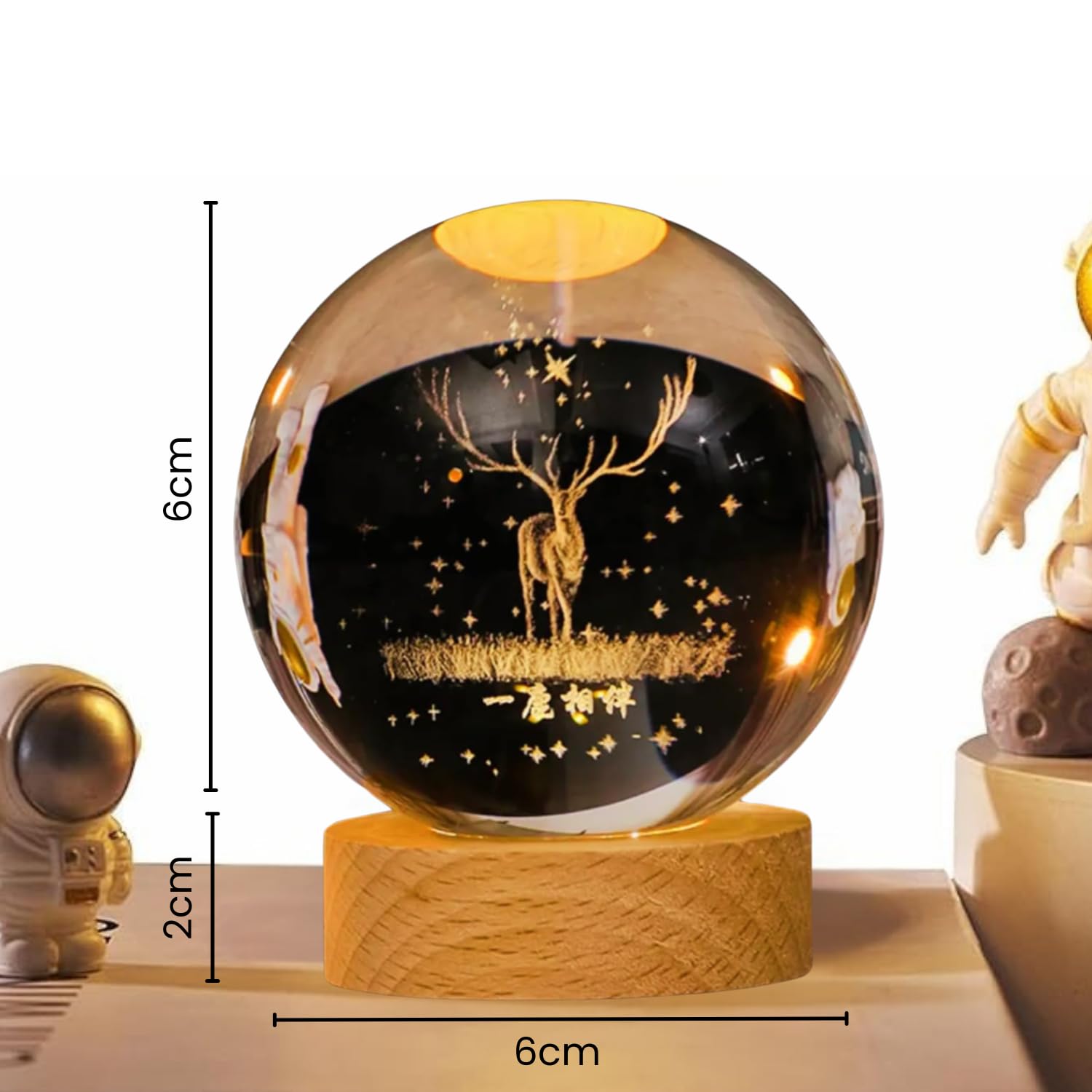 Crystal Globe Night Lamp | 3D Engraved LED Light with Wooden Base