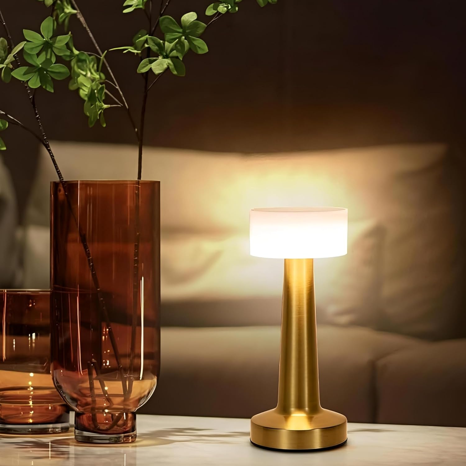 SIYARA RadiantTouch™ LED Lamp | Rechargeable Sensor Light with Copper Shade