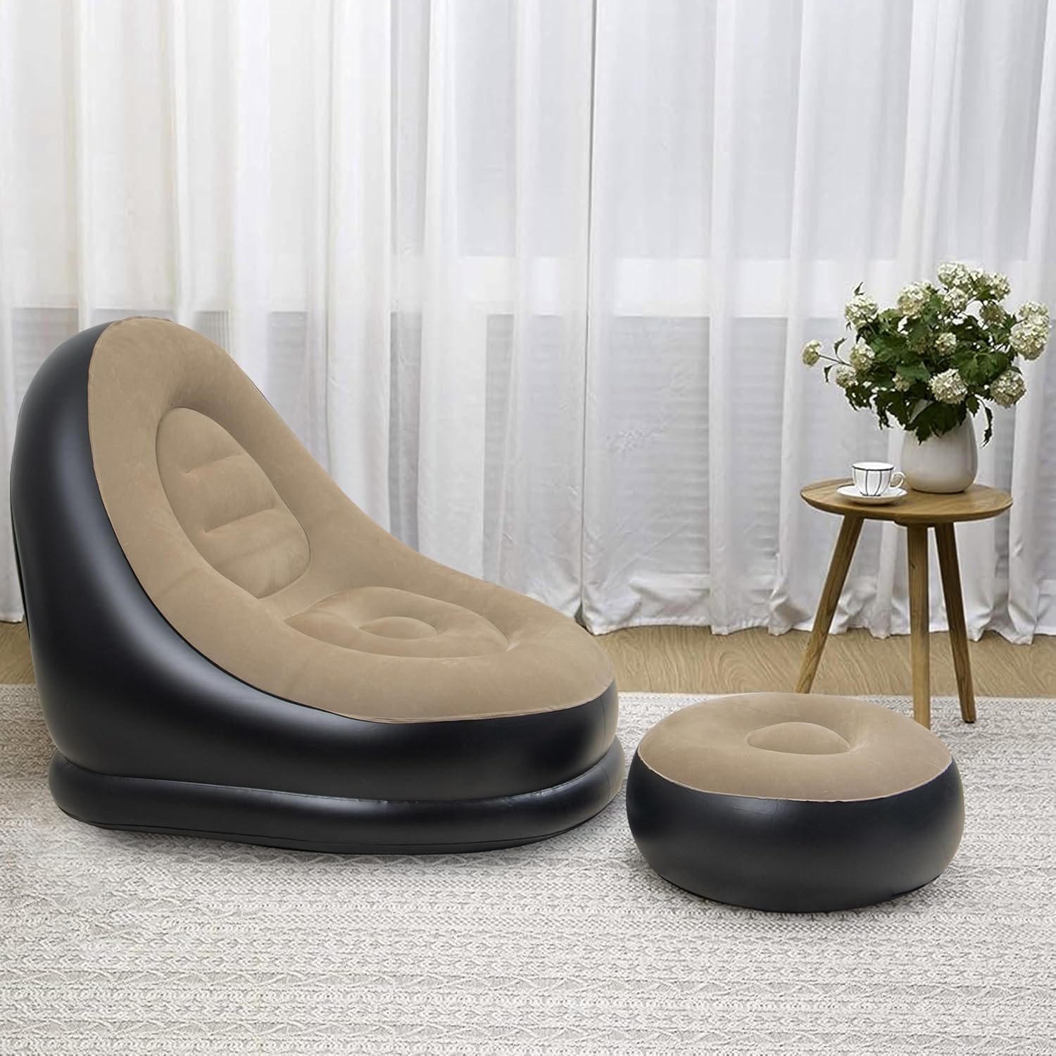 Inflatable Air Sofa Bed | Portable Lounge Chair with Footrest for Home & Travel