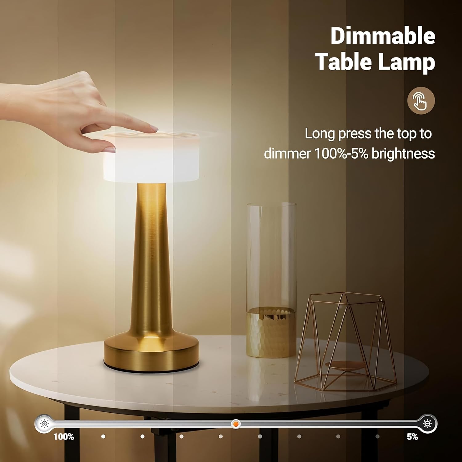 SIYARA RadiantTouch™ LED Lamp | Rechargeable Sensor Light with Copper Shade