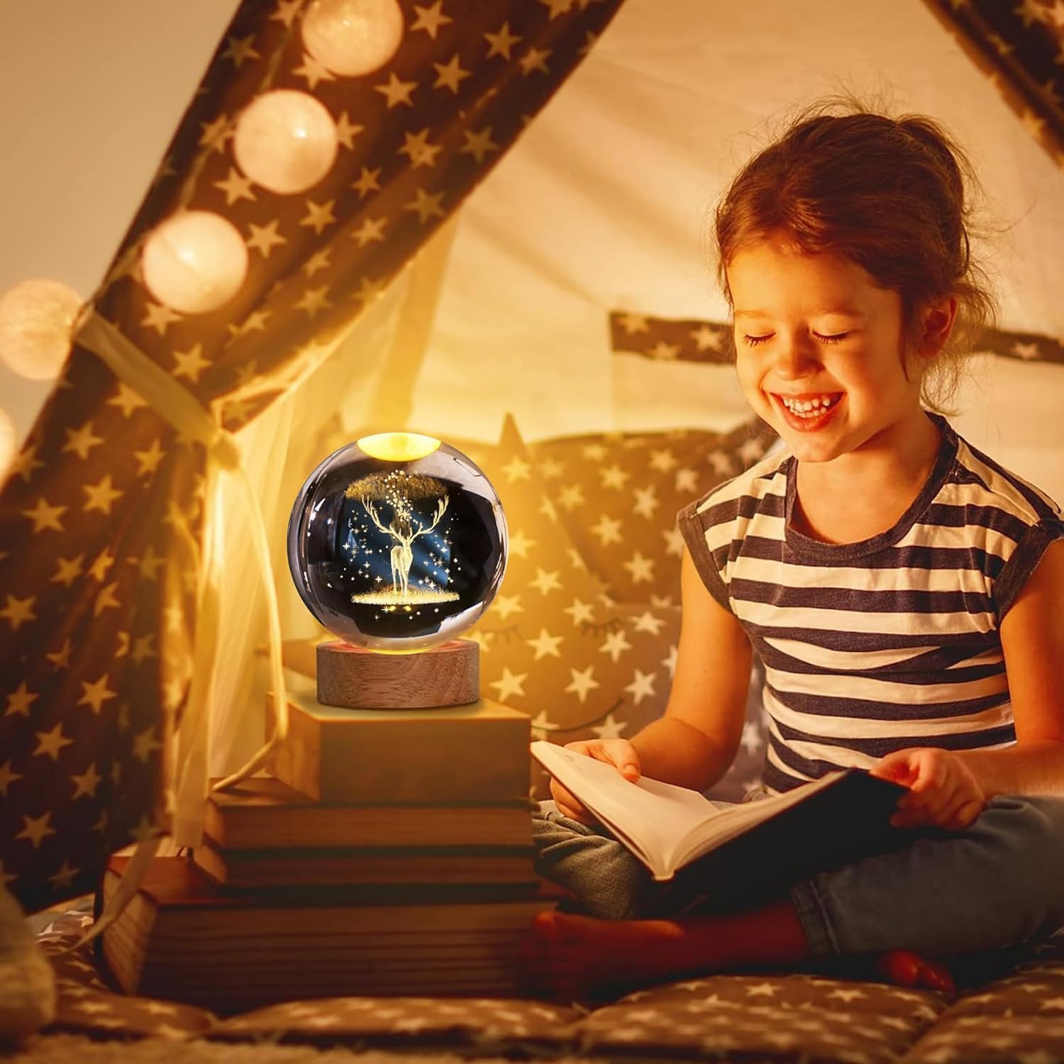 Crystal Globe Night Lamp | 3D Engraved LED Light with Wooden Base