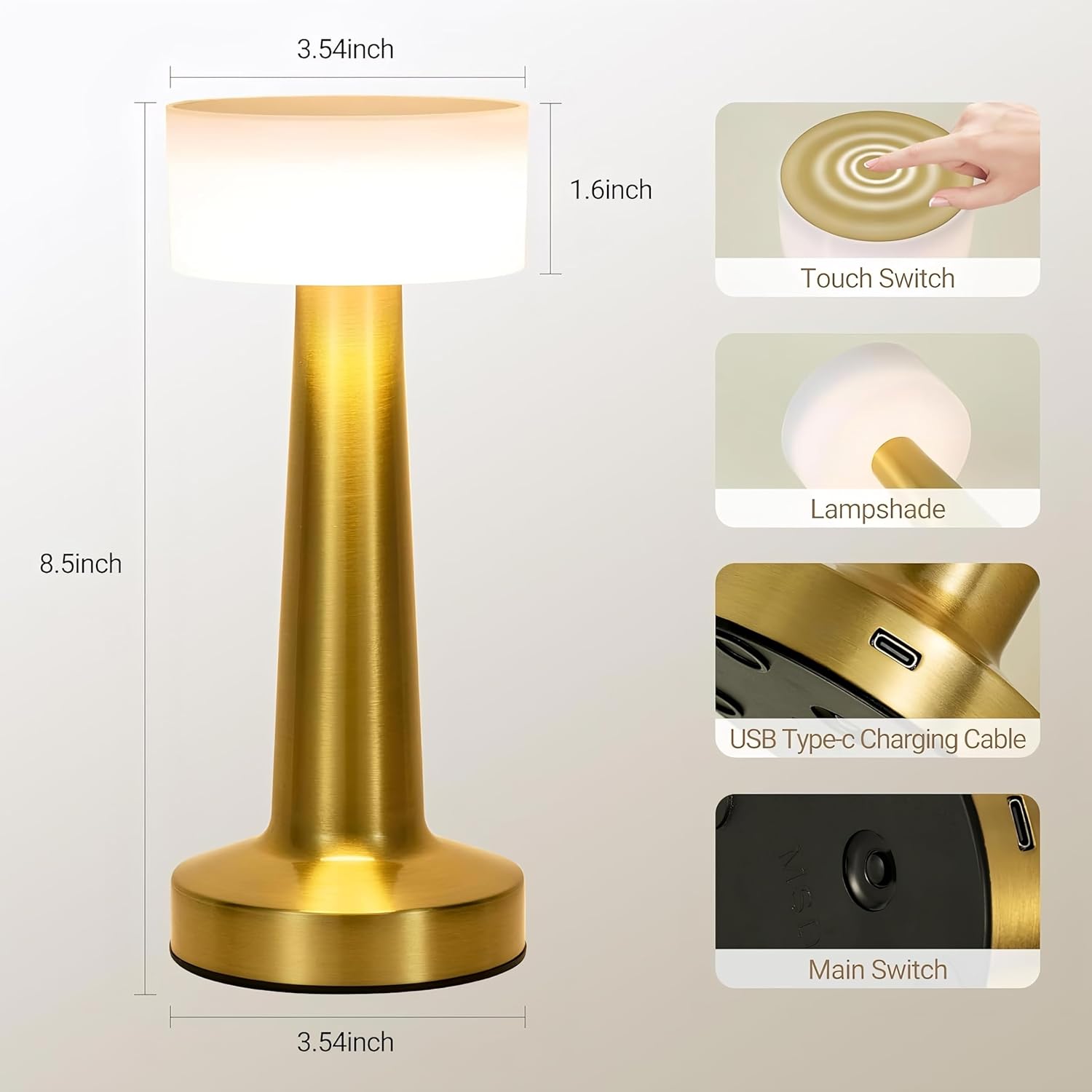 SIYARA RadiantTouch™ LED Lamp | Rechargeable Sensor Light with Copper Shade