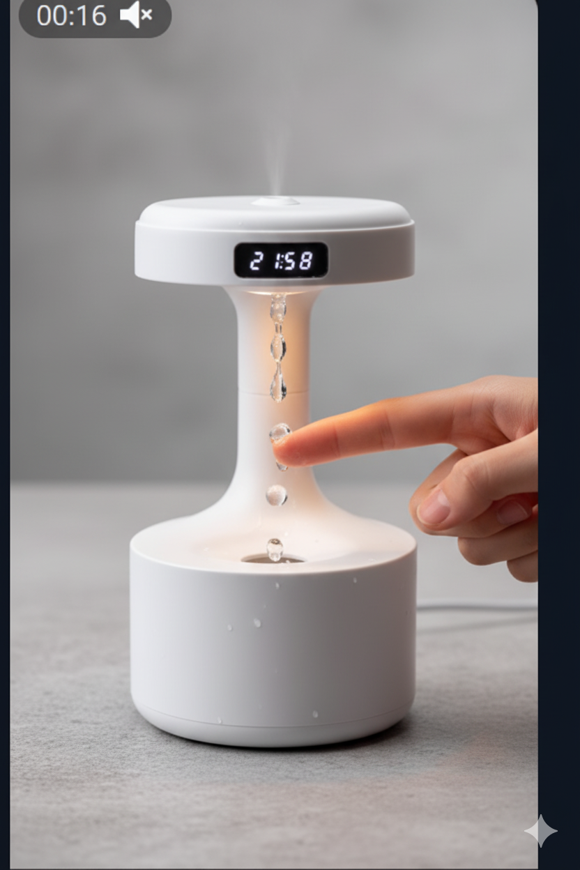 Anti-Gravity Raining Lamp | Humidifier with LED Clock & Night Light